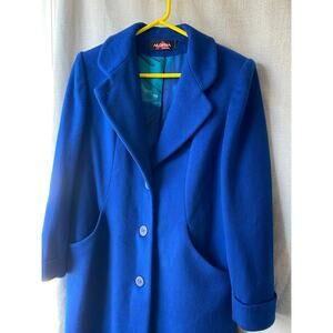 Vintage ALORNA Women’s Cobalt Blue Double-Breasted Pure Wool Overcoat, Size L